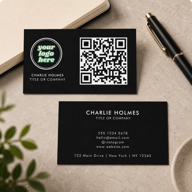 QR Code Business Logo | Black Modern Professional  Card (QR Code Business Logo | Black Modern Professional Card)