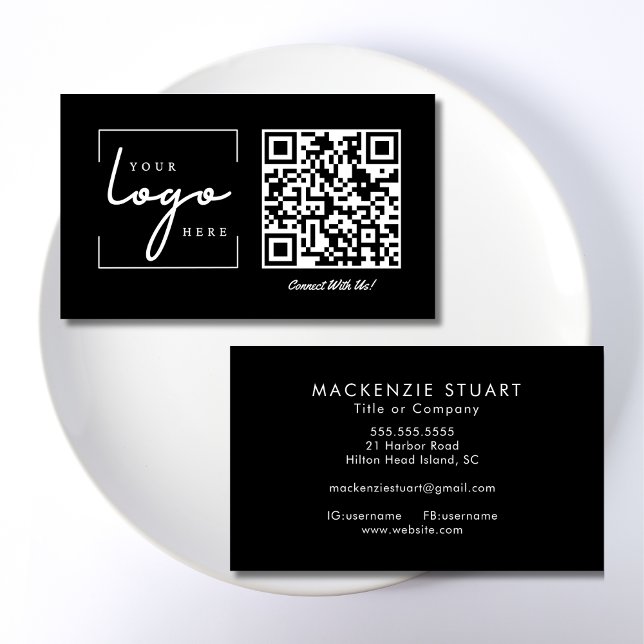 QR Code Business Logo Black Modern Professional Card (Creator Uploaded)