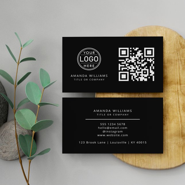 QR Code Business Logo | Black Modern Professional  Card (Creator Uploaded)