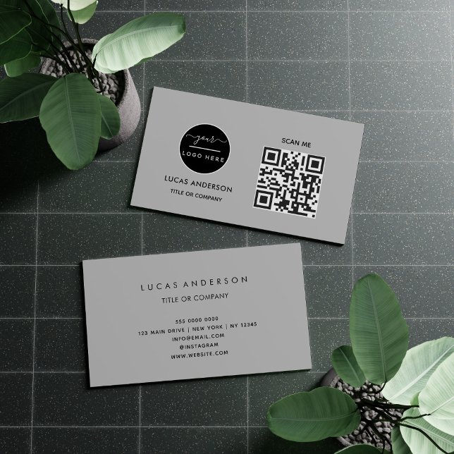 QR Code Business Logo | Black Modern Professional  Card (Creator Uploaded)