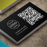 QR Code Business Logo | Black Modern Professional Card<br><div class="desc">Simple custom corporate black QR Code and company logo business card in a modern minimalist style. The template can easily be updated with your QR code,  logo and contact information.</div>