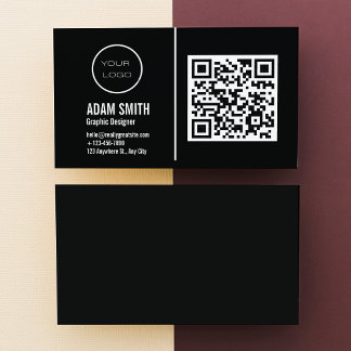 QR Code Business Logo | Black Modern Professional  Card