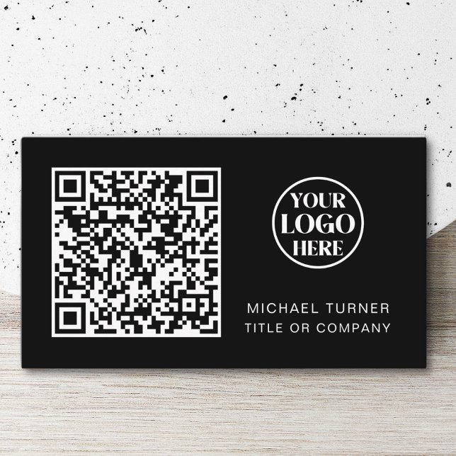 QR Code Business Logo Black Modern Professional Card (Creator Uploaded)