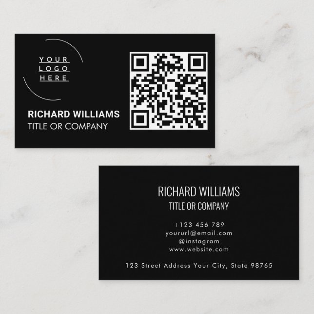 QR Code Business Logo | Black Modern Professional  Card (Front/Back)