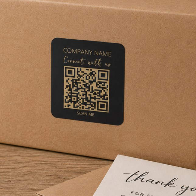 QR Code Business Logo Black Modern Square Sticker (Creator Uploaded)