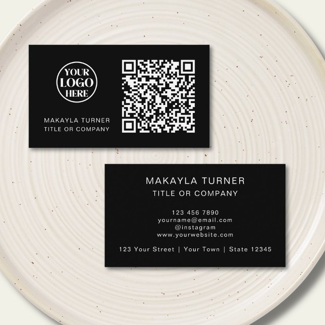 QR Code Business Logo Black Professional Modern Card (Creator Uploaded)