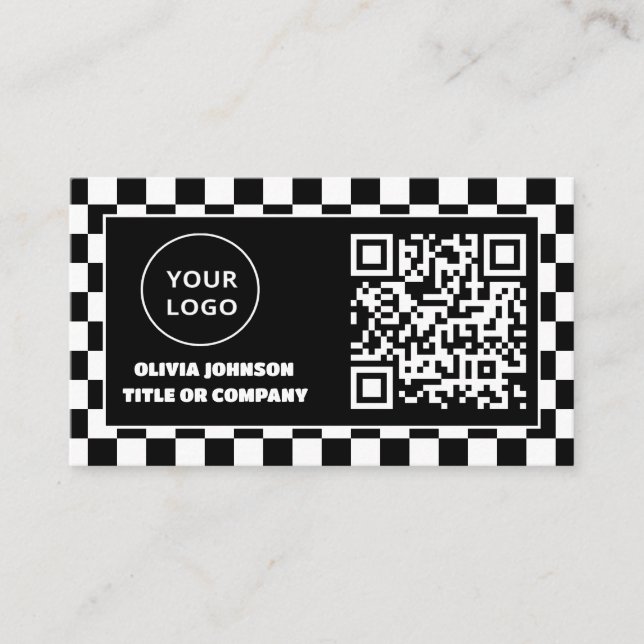 QR Code Business Logo | Black Retro Professional Card (Front)