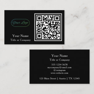 QR Code Business Logo Black Simple Professional Business Card
