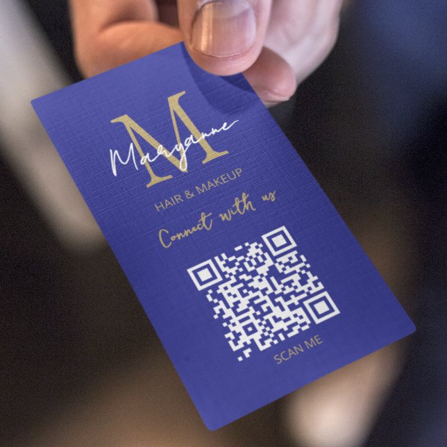 QR Code Business Logo Blue Gold Business Card (Creator Uploaded)