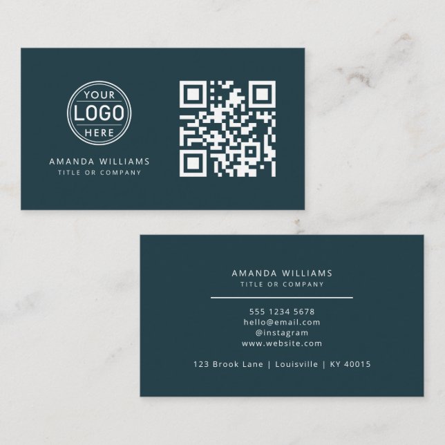 QR Code Business Logo | Blue Modern Professional  Business Card (Front/Back)