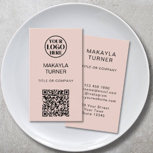 QR Code Business Logo Blush Pink Professional Business Card