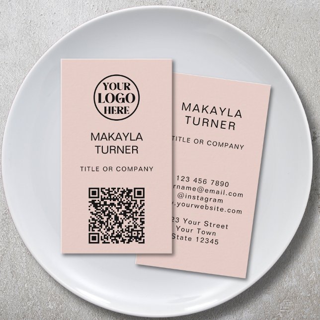 QR Code Business Logo Blush Pink Professional Business Card (Creator Uploaded)