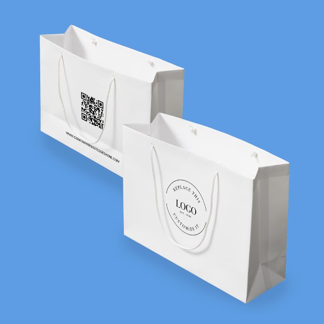 QR code Business logo Company website Custom Large Gift Bag (Front and back of business gift bag with logo, QR code and website.)
