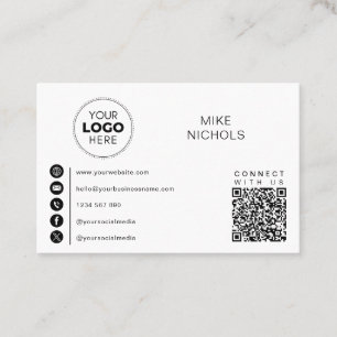 QR Code Business Logo Connect With Us Minimalist Card