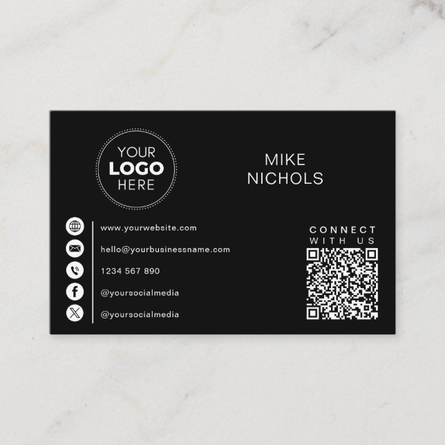 QR Code Business Logo Connect With Us Minimalist Card (Front)