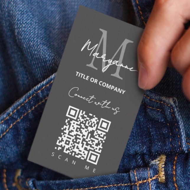 QR Code Business Logo Dark Grey Modern Business Card (Creator Uploaded)