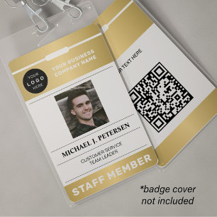QR code business logo employee photo gold ID Badge