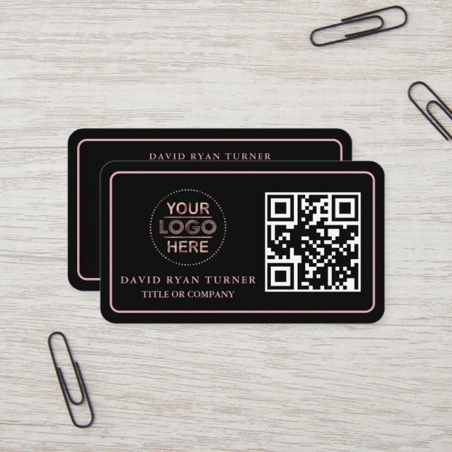 QR Code Business Logo Gold Black Professional    Business Card (Front/Back In Situ)