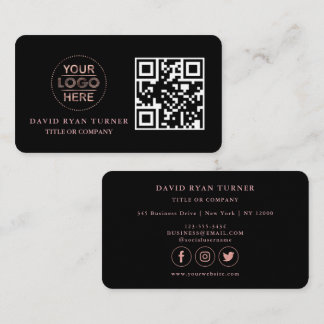 QR Code Business Logo Gold Black Professional Card