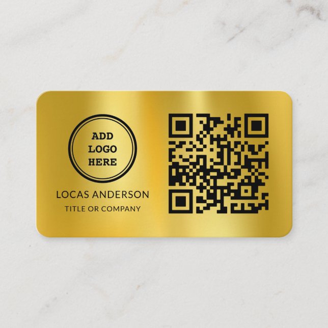 QR Code Business Logo | Gold Modern Professional  Card (Front)