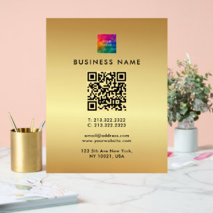 QR Code Business Logo Gold Template Glamorous Acrylic Sign