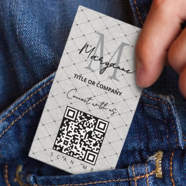 QR Code Business Logo Grey Chequered Card (Creator Uploaded)