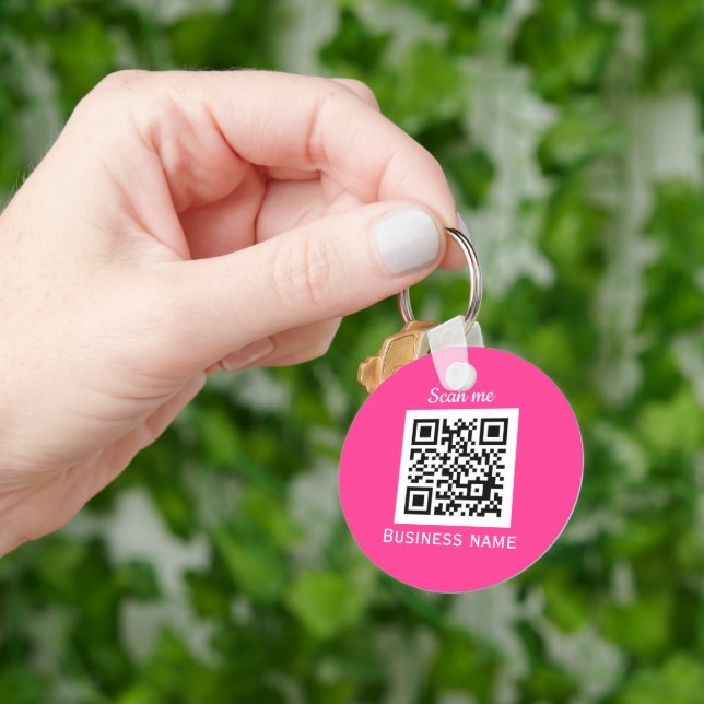 QR Code Business Logo Magenta Hot Pink Girly Key Ring (Hand)