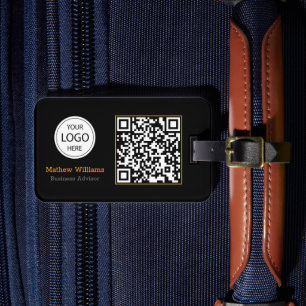 QR Code Business Logo, Modern Black Luggage Tag