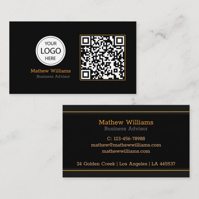 QR Code Business Logo, Modern | Black Monogram Pro Business Card (Front/Back)