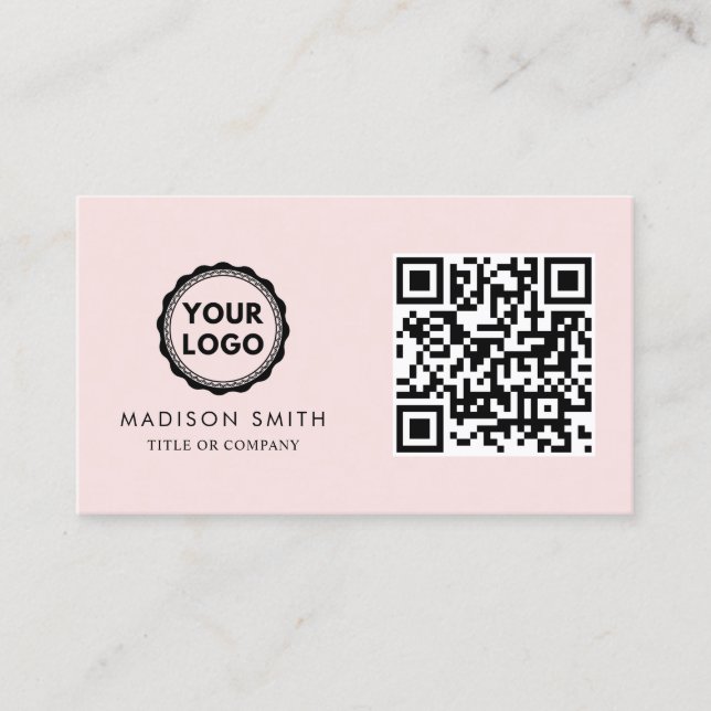 QR Code Business Logo | Modern Blush Pink  Card (Front)