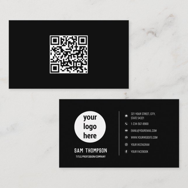 QR Code Business Logo Modern Minimal Business Card (Front/Back)