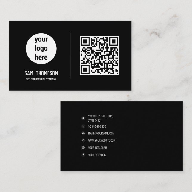 QR Code Business Logo Modern Minimalist  Business Card (Front/Back)