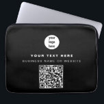 QR Code Business Logo Modern Minimalist Business Laptop Sleeve<br><div class="desc">A modern minimalist personalised business sticker with business logo and QR code. Personalise with your logo,  QR code and details to create your own unique elegant black and white business sticker. Customise even further with a custom colour background or font.</div>
