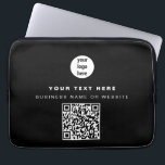 QR Code Business Logo Modern Minimalist Business Laptop Sleeve<br><div class="desc">A modern minimalist personalised business sticker with business logo and QR code. Personalise with your logo,  QR code and details to create your own unique elegant black and white business sticker. Customise even further with a custom colour background or font.</div>