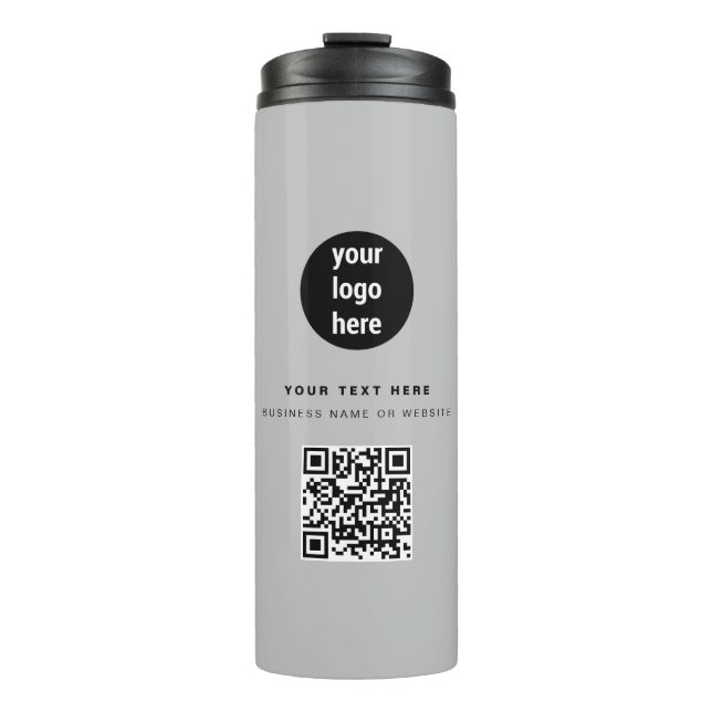 QR Code Business Logo Modern Minimalist Grey Thermal Tumbler (Front)