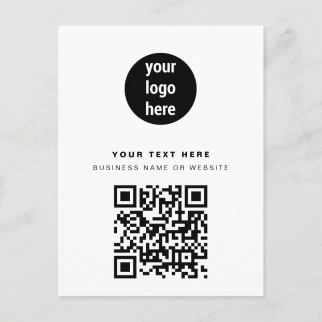 QR Code Business Logo Modern Minimalist White Holiday Postcard | Zazzle