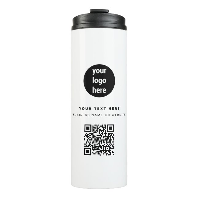 QR Code Business Logo Modern Minimalist White  Thermal Tumbler (Front)