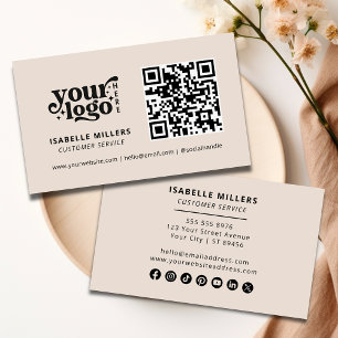 QR Code Business Logo Modern Professional Beige Card
