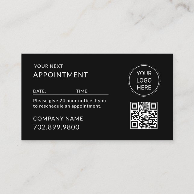 QR Code Business Logo Modern Professional Black Appointment Card (Front)