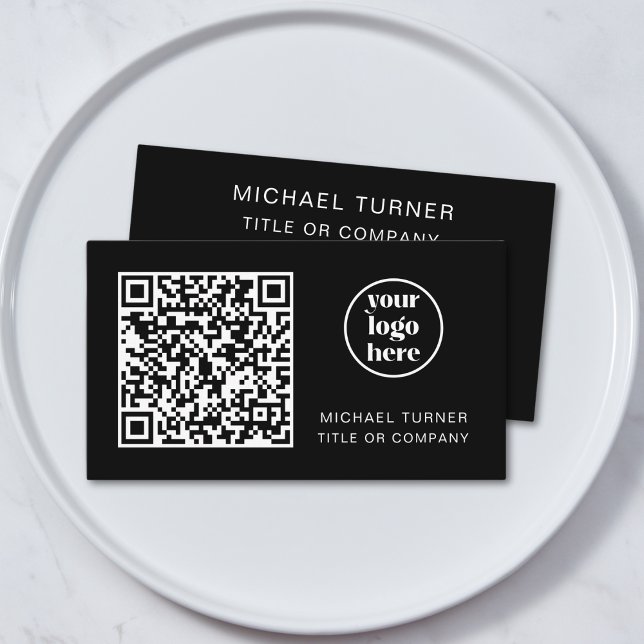 QR Code Business Logo Modern Professional Black Business Card (Creator Uploaded)