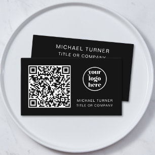 QR Code Business Logo Modern Professional Black Card
