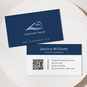 QR Code Business Logo Modern Professional Blue Card