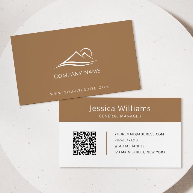 QR Code Business Logo Modern Professional Brown Card (Creator Uploaded)