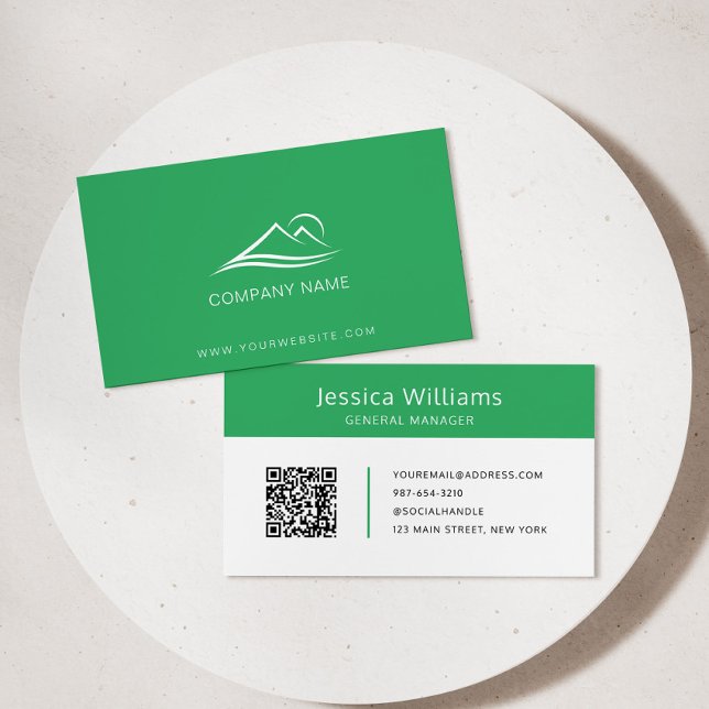 QR Code Business Logo Modern Professional Green Business Card (Creator Uploaded)