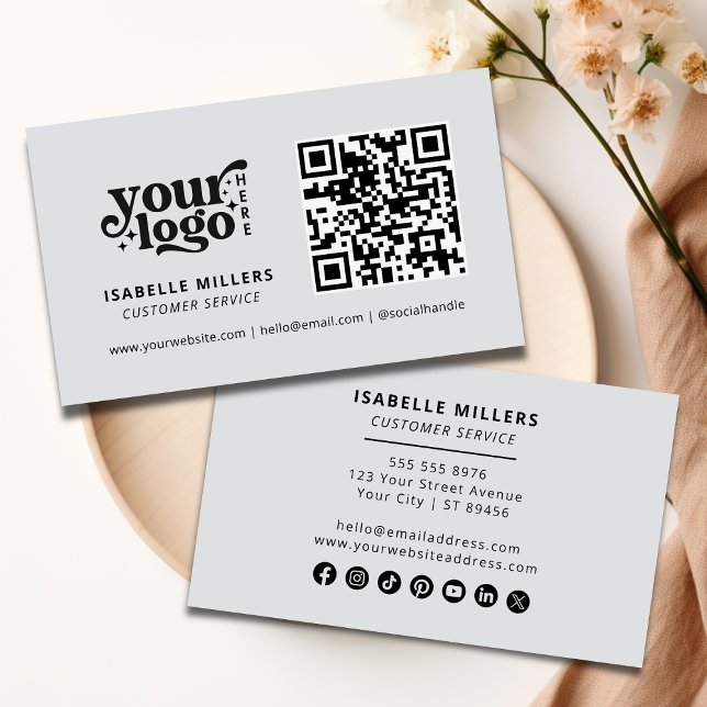 QR Code Business Logo Modern Professional Grey Business Card (QR Code Business Logo Modern Professional Beige Business Card)