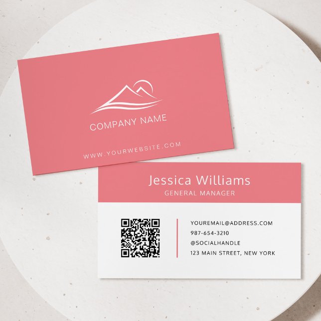 QR Code Business Logo Modern Professional Pink Card (Creator Uploaded)