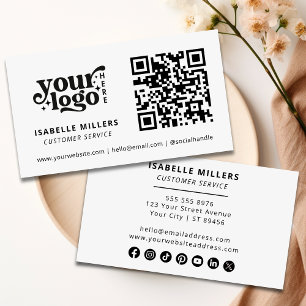 QR Code Business Logo Modern Professional White Business Card