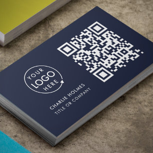 QR Code Business Logo Navy Modern Professional Business Card