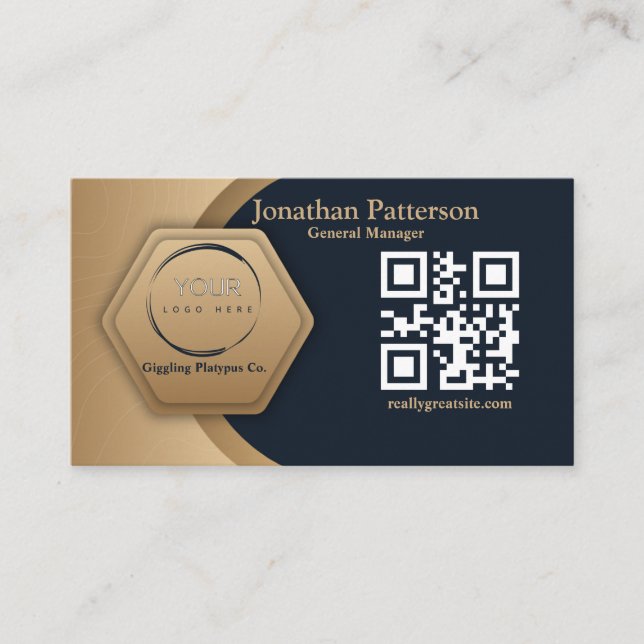 QR Code Business Logo | Navy Modern Professional  Calling Card (Front)