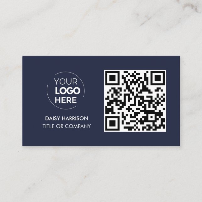 QR Code Business Logo | Navy Modern Professional Card (Front)